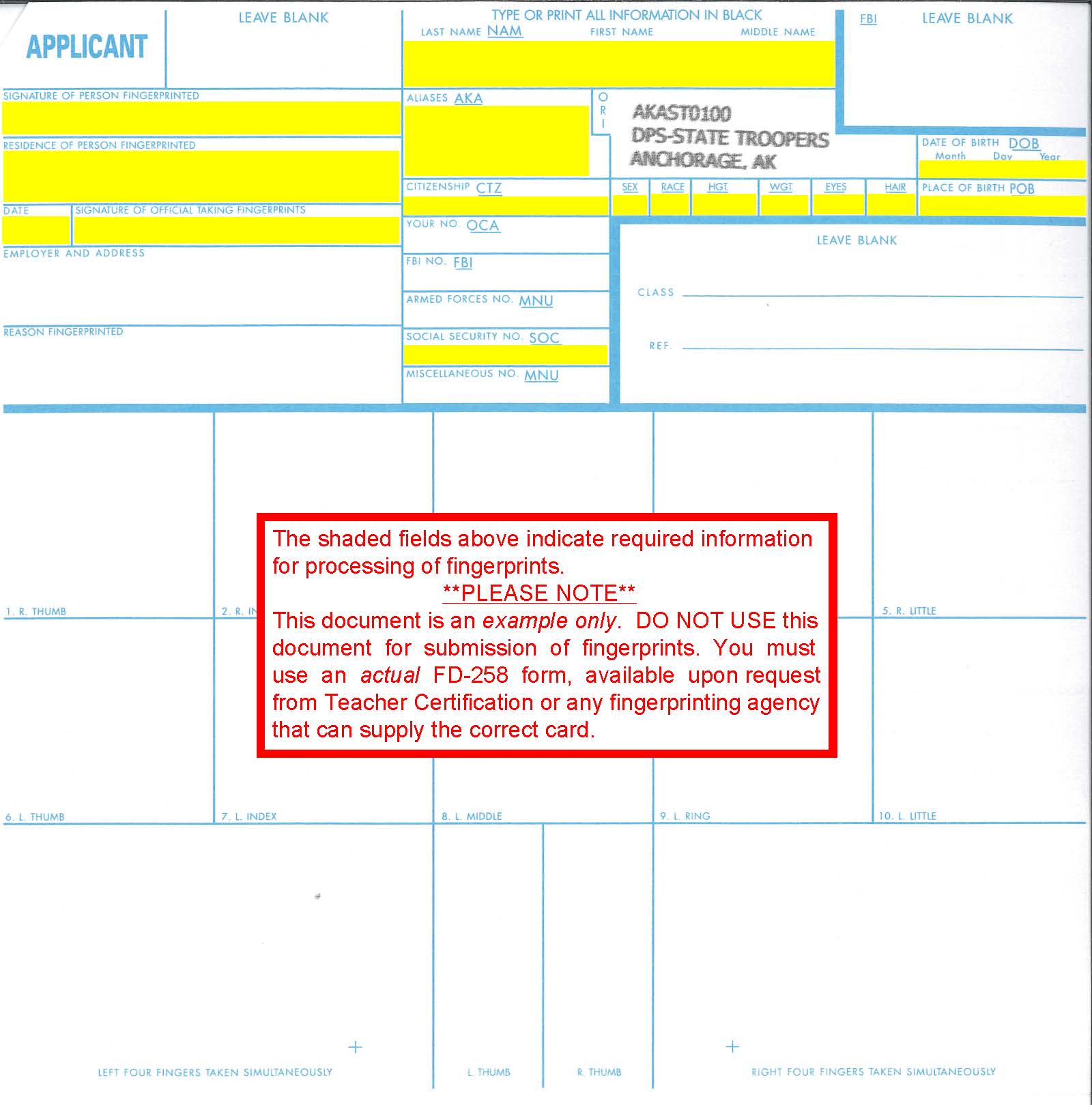 Fingerprint Card Sample